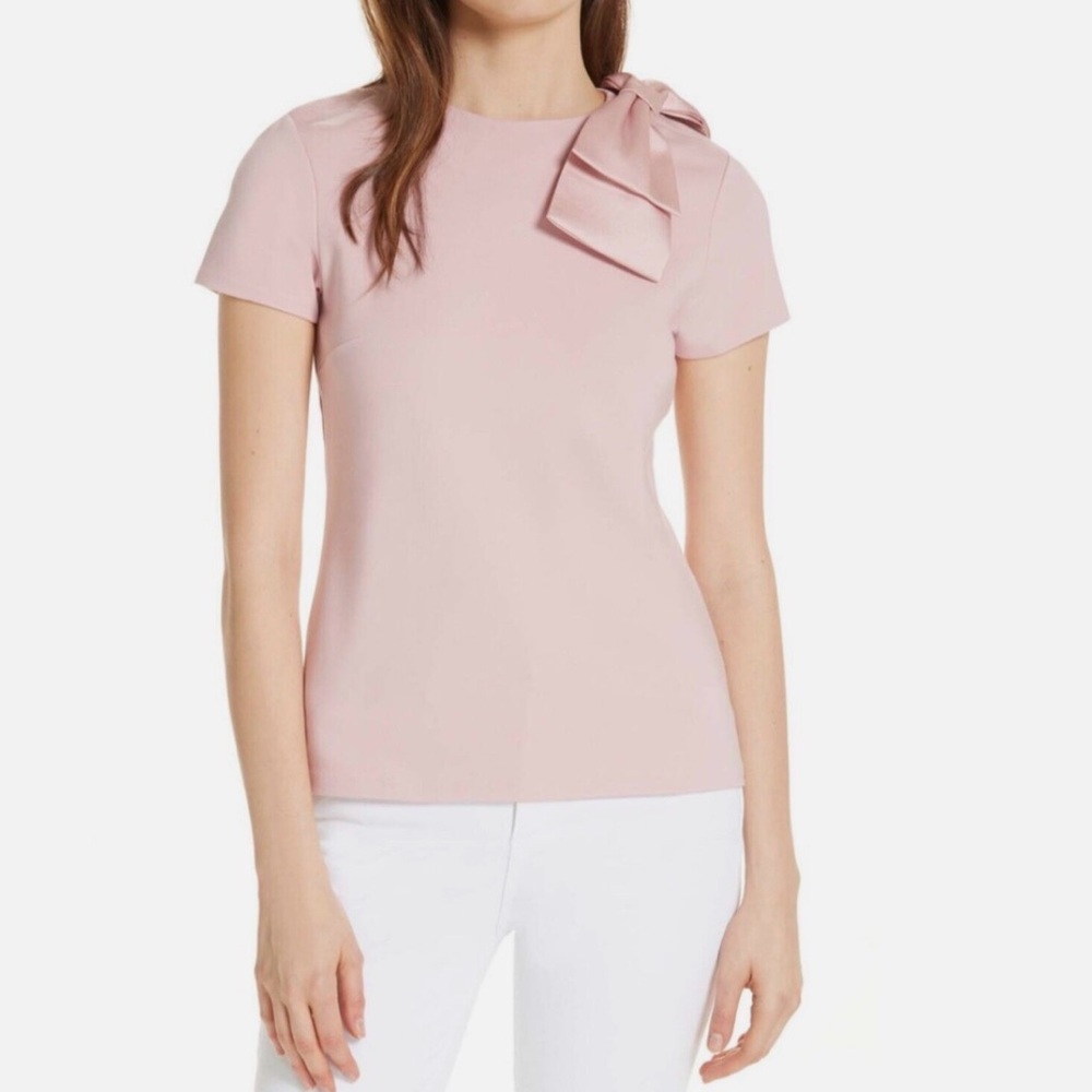 Beautiful Ted Baker London “Joyous” bow shoulder top in a soft dusty pink size 1